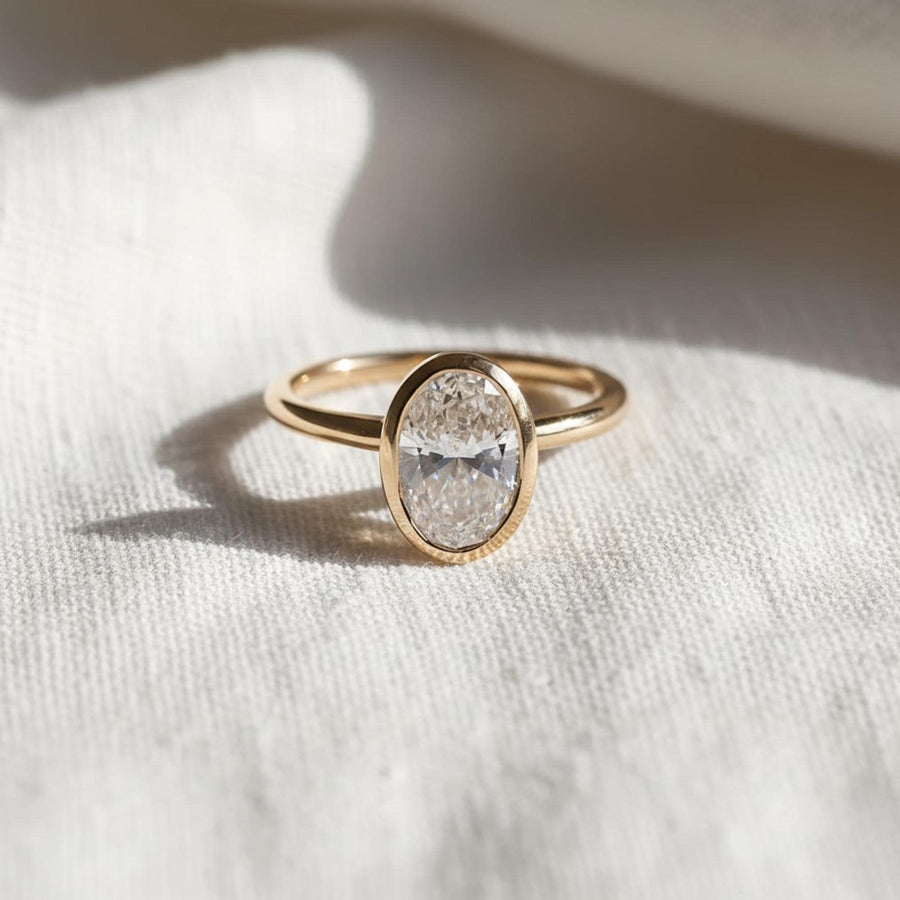 The Adeline 2-Carat Oval-Cut Lab-Grown Diamond Bezel-Set Vintage-Inspired Engagement Ring in 10K or 14K Solid Gold