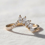Lab Grown Diamond Tiara Wedding Band: Marquise & Round Cut Chevron Ring