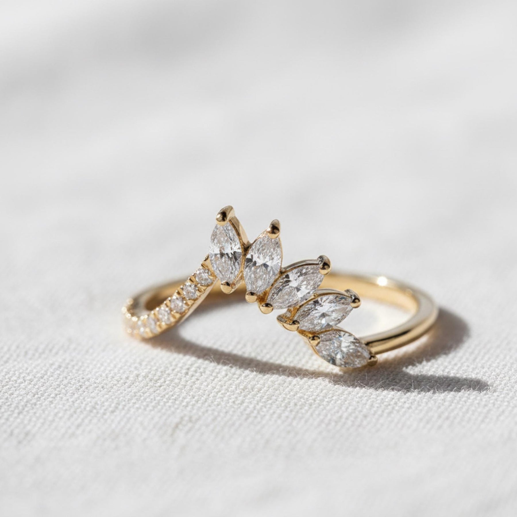 Lab Grown Diamond Tiara Wedding Band: Marquise & Round Cut Chevron Ring