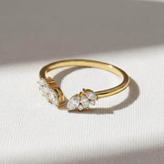 14k Gold Open Wedding Band, Solid Gold Gap Wedding Ring, Womens Cuff Stacking Ring, Lab Created Diamond Ring, Marquise Stackable Ring