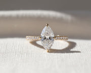 Marquise Diamond Engagement Ring Genuine Lab Grown Diamond Anniversary Ring Unique Proposal Ring for Her Silver Pave Setting Ring Gift .