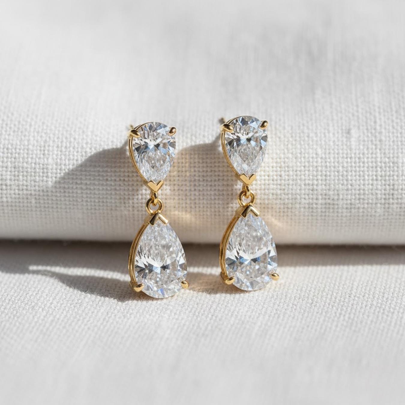 Pear Cut Lab Diamond Dangle Drop Earrings / 10K Yellow Gold F-VS+ Diamond Dainty Bridal Earrings / Conflict Free Diamond Earrings For Her