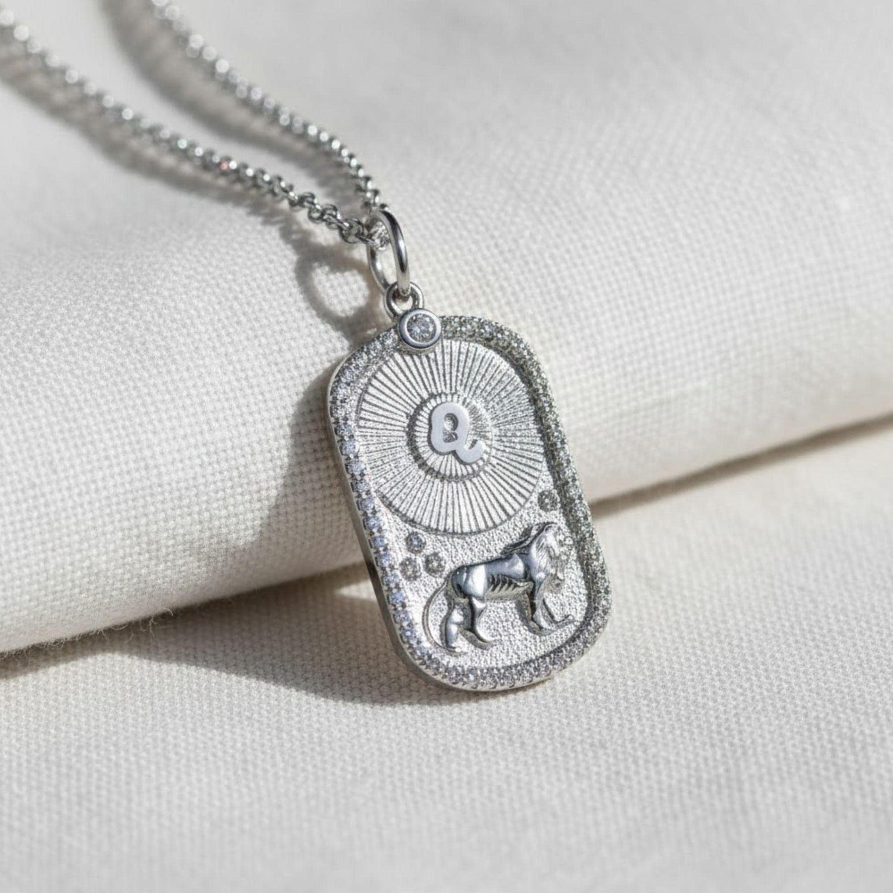 Zodiac Pendant Necklace 14K Gold Lab Grown Diamond  | Astrology Necklace | Zodiac Sign Necklace | Horoscope Charm Necklace with Diamond