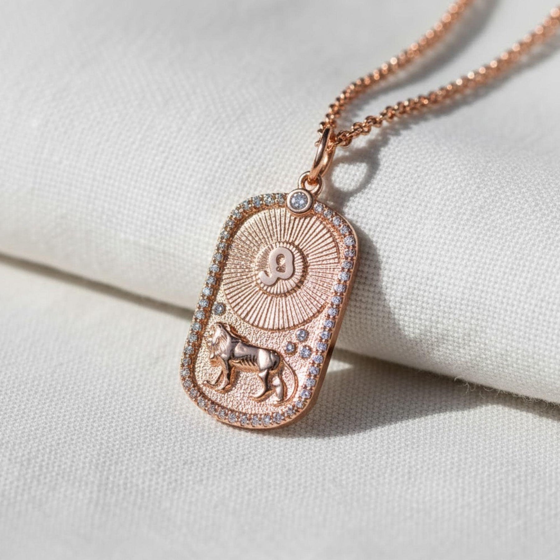 Zodiac Pendant Necklace 14K Gold Lab Grown Diamond  | Astrology Necklace | Zodiac Sign Necklace | Horoscope Charm Necklace with Diamond