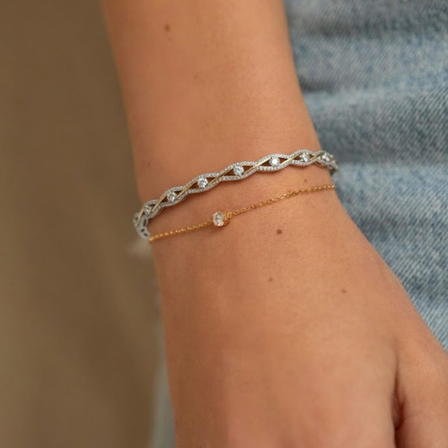 14k Round Diamond Bangle Bracelet Stackable Diamond Bracelet, Last Minute Gift, Vintage Bracelet, Gold Bracelet