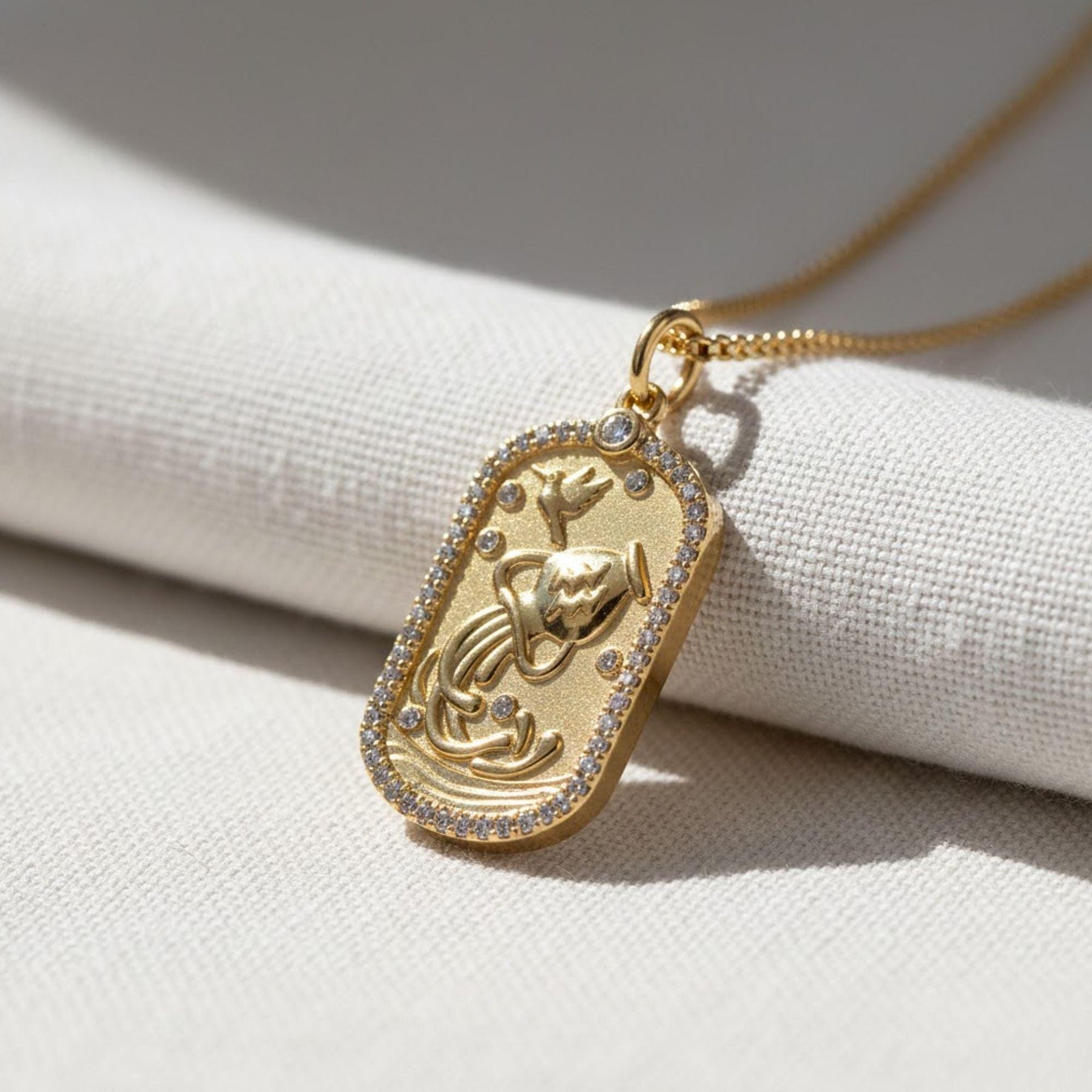 Zodiac Pendant Necklace 14K Gold Lab Grown Diamond  | Astrology Necklace | Zodiac Sign Necklace | Horoscope Charm Necklace with Diamond