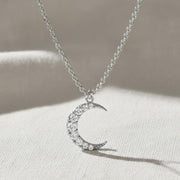 14k Diamond Crescent Necklace, Small Diamond Moon Necklace, White, Yellow, Rose, Solid Gold Celestial Necklace, Perfect Gift