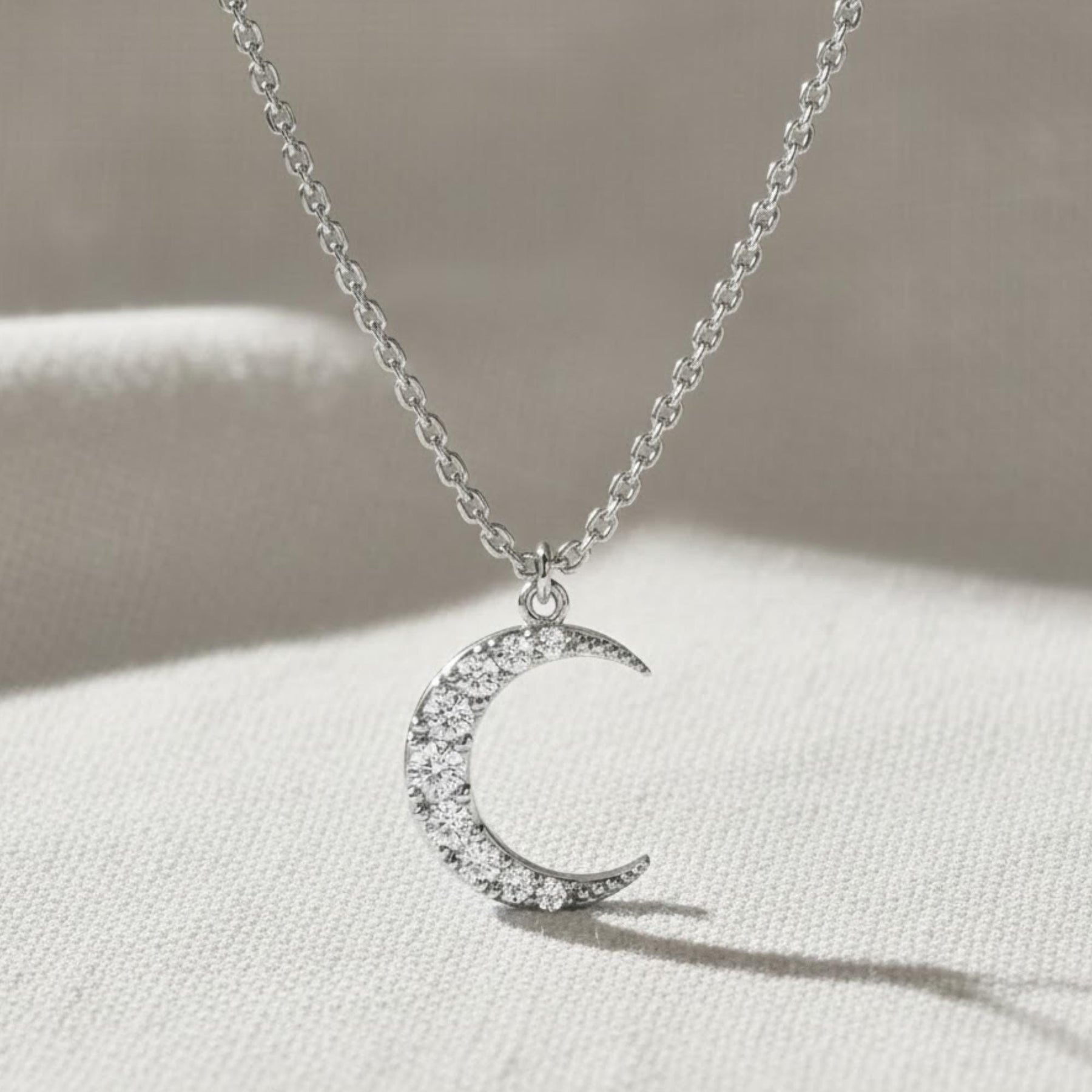 14k Diamond Crescent Necklace, Small Diamond Moon Necklace, White, Yellow, Rose, Solid Gold Celestial Necklace, Perfect Gift