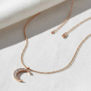 14k Diamond Crescent Necklace, Small Diamond Moon Necklace, White, Yellow, Rose, Solid Gold Celestial Necklace, Perfect Gift
