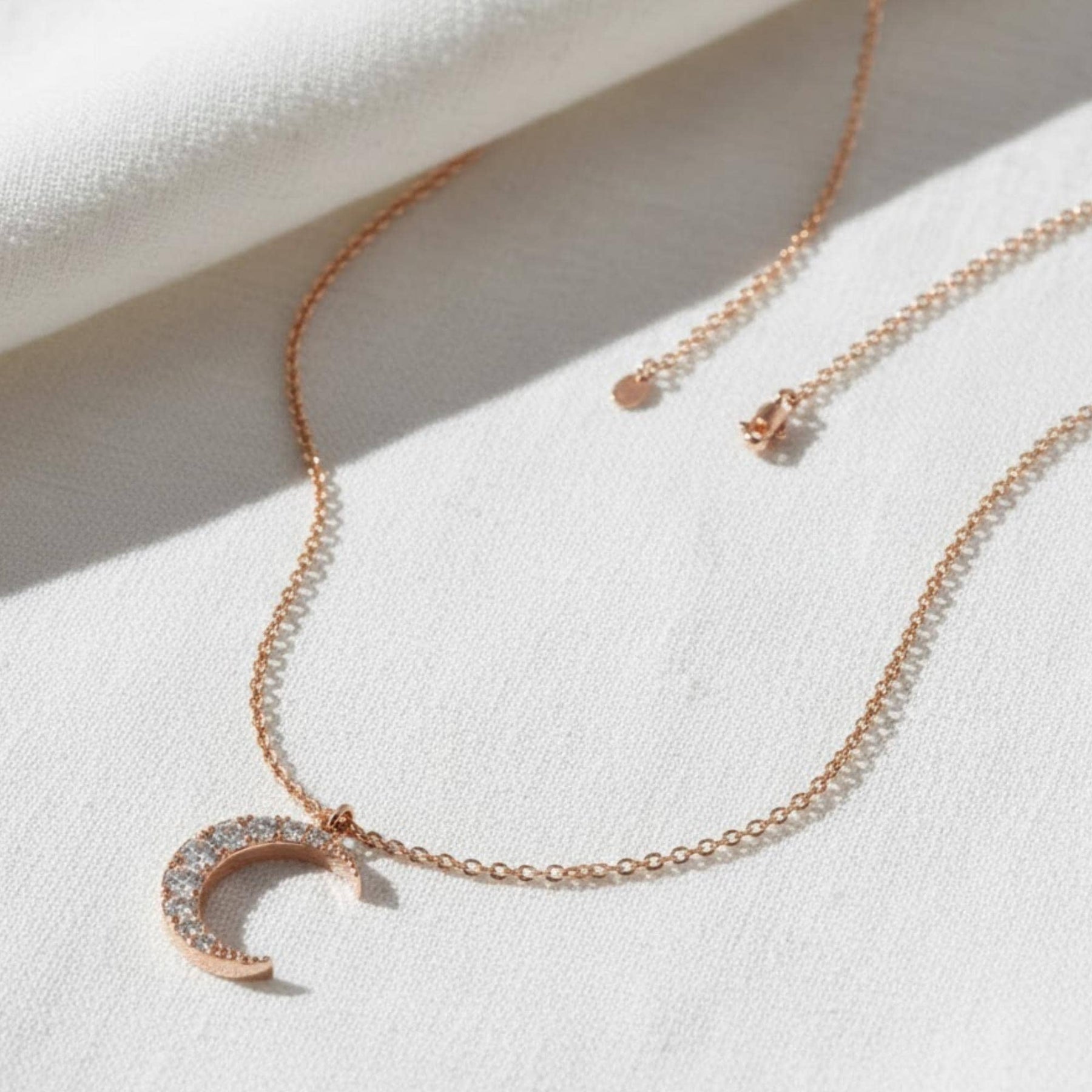 14k Diamond Crescent Necklace, Small Diamond Moon Necklace, White, Yellow, Rose, Solid Gold Celestial Necklace, Perfect Gift