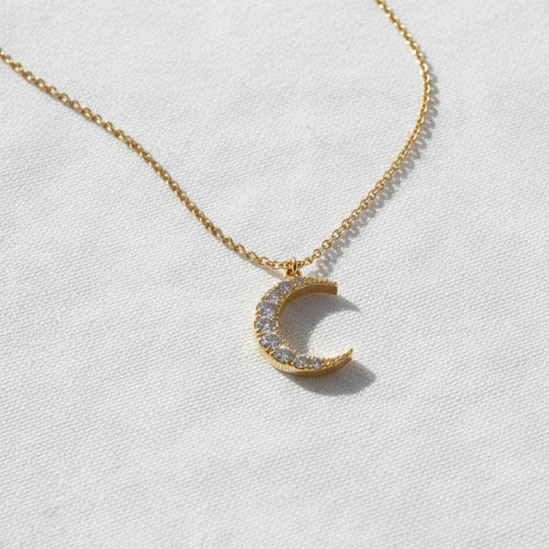 14k Diamond Crescent Necklace, Small Diamond Moon Necklace, White, Yellow, Rose, Solid Gold Celestial Necklace, Perfect Gift