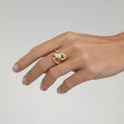 2 CT Pear Cut Diamond Ring | Curved Wave Gold Band Solitaire | 14K Solid Gold Modern Statement Engagement Ring | Unique Bold Ring for Her