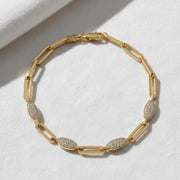 Paperclip Chain and Diamond Link Bracelet, Dainty Bracelet, Chain Bracelet, Minimalist Stackable Gold Bracelet, Gold Bracelet for Women