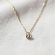 14k Gold Diamond Solitaire Necklace: Dainty Bridal Jewelry