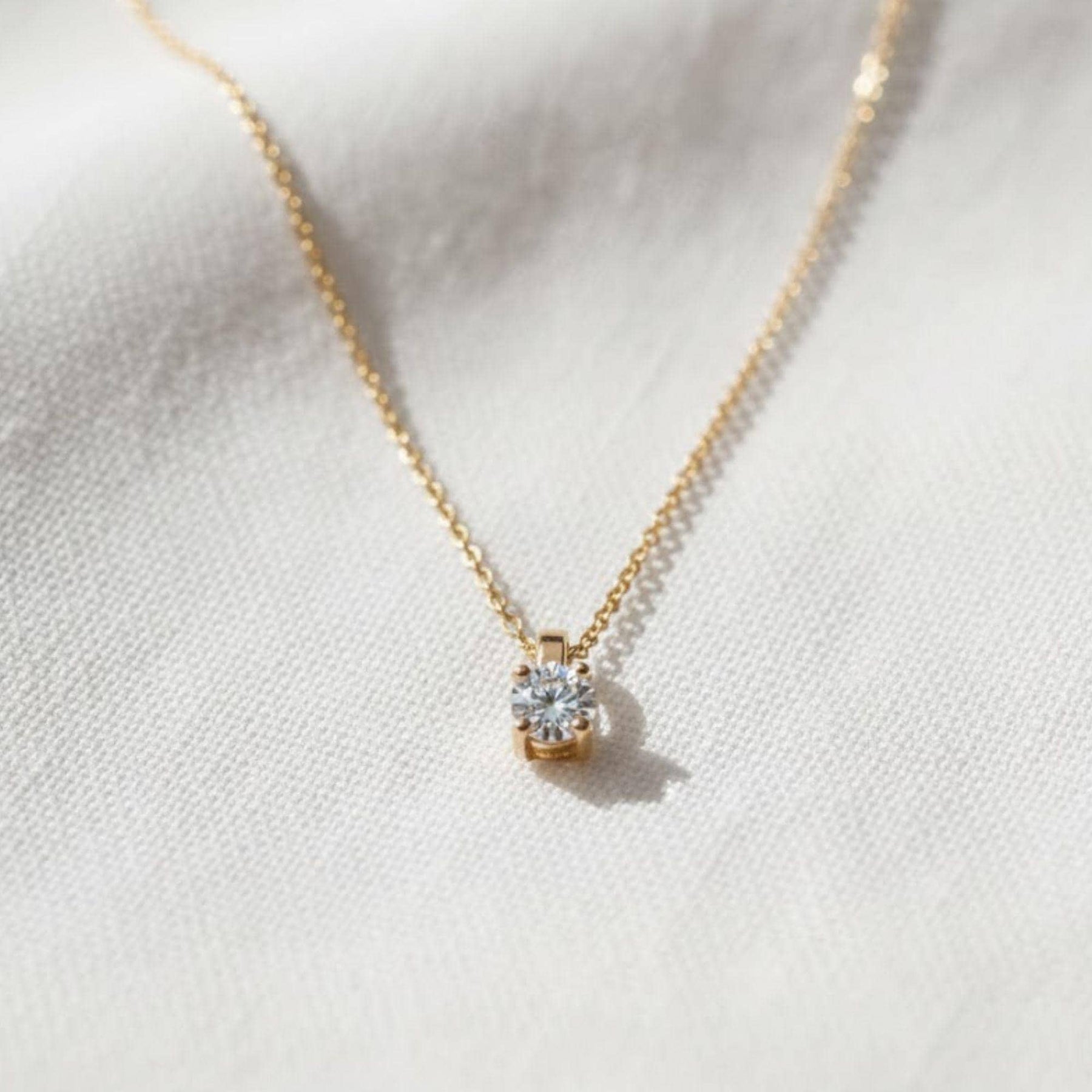14k Gold Diamond Solitaire Necklace: Dainty Bridal Jewelry