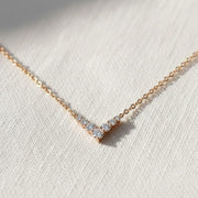14K Solid Gold Classic V Shape Diamond Necklace, Dainty Diamond Necklace Round Sparkling Gemstone Necklace, Handmade Jewelry, Gift For Her