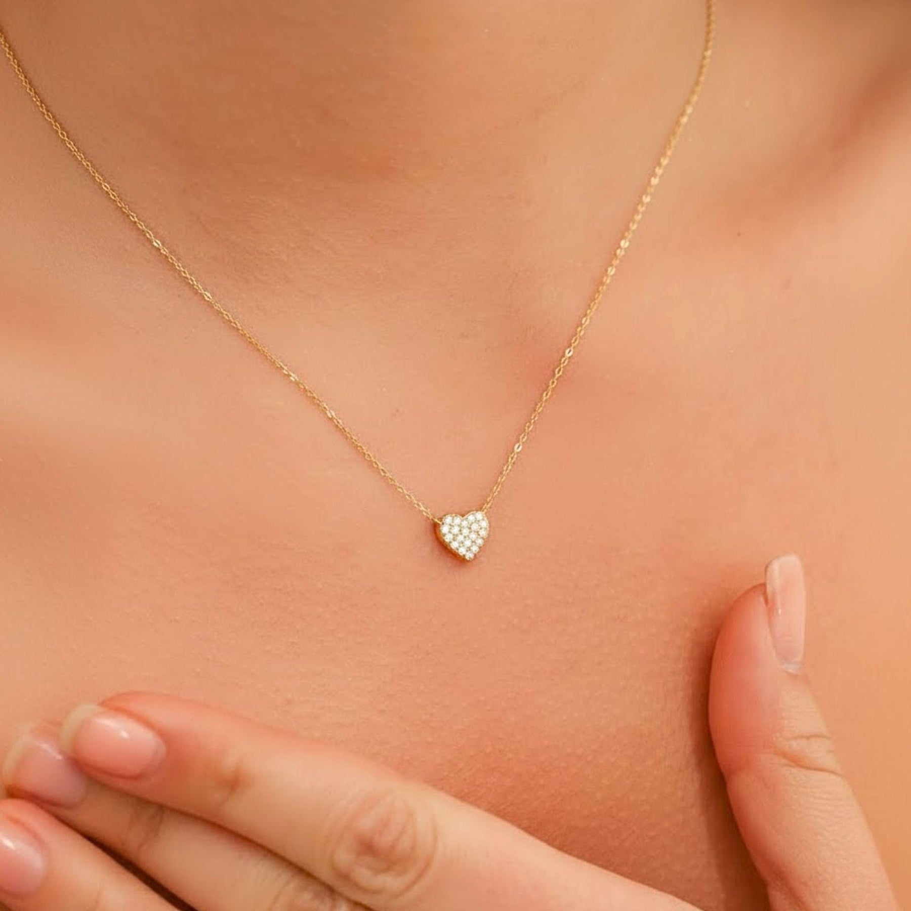 14k Gold Mini Heart Diamond Necklace, 14k Tiny Heart Shaped Diamond Necklace, Birthday Gift For Her, Dainty Love Necklace, Graduation Gift