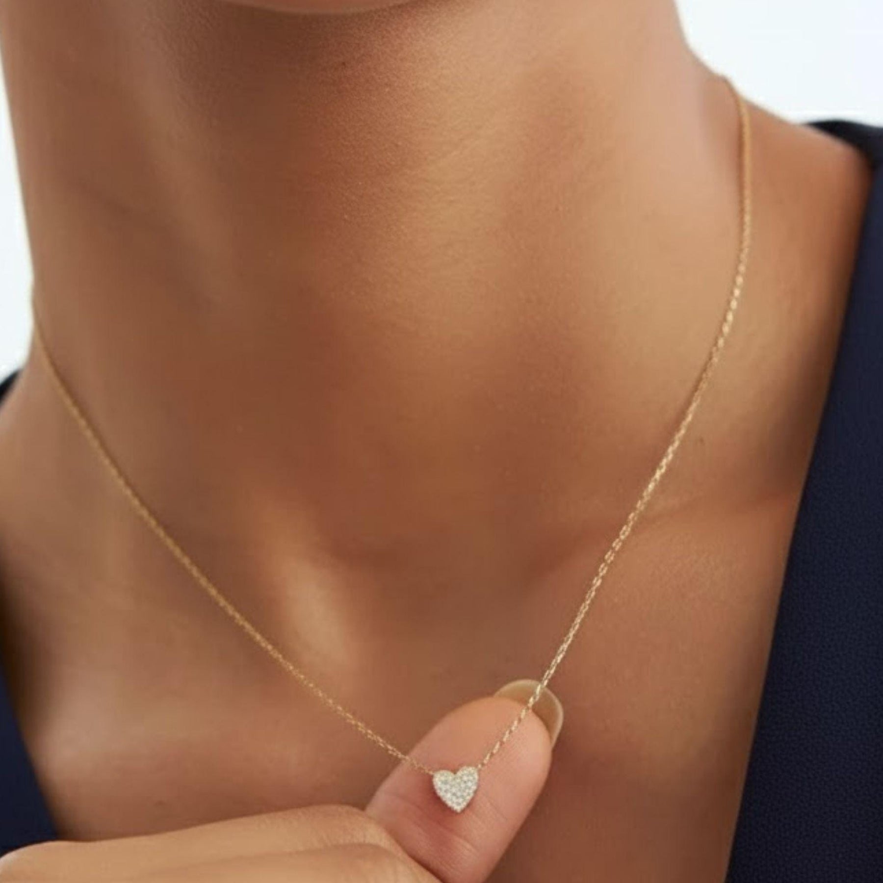 14k Gold Mini Heart Diamond Necklace, 14k Tiny Heart Shaped Diamond Necklace, Birthday Gift For Her, Dainty Love Necklace, Graduation Gift