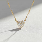 14k Gold Mini Heart Diamond Necklace, 14k Tiny Heart Shaped Diamond Necklace, Birthday Gift For Her, Dainty Love Necklace, Graduation Gift