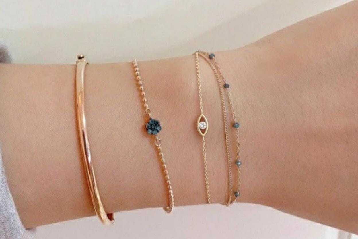 Diamond Bracelet / Evil Eye Diamond Bracelet in 14k Gold / Good Luck Charm Bracelet / Friendship Bracelet / Fine Jewelry