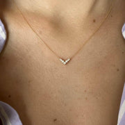14K Solid Gold Classic V Shape Diamond Necklace, Dainty Diamond Necklace Round Sparkling Gemstone Necklace, Handmade Jewelry, Gift For Her