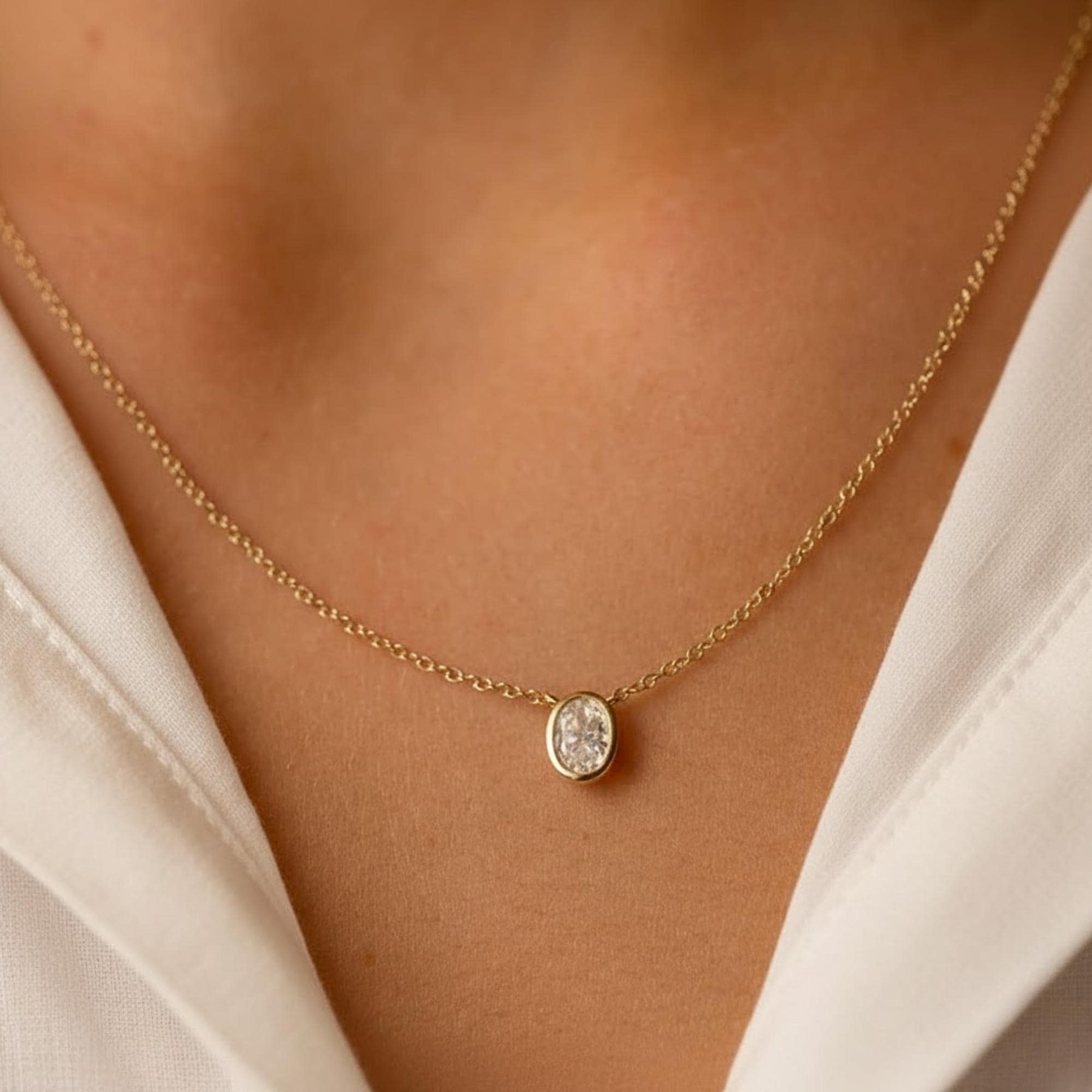 Oval Shape Lab Diamond Wedding Necklace /Bezel Set Hand Made Diamond Solitaire Pendant / Eco Friendly Diamond Minimalist Necklace