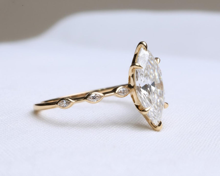 The Amara 2-Carat Marquise-Cut Lab-Grown Diamond V-Prong Solitaire Engagement Ring in 10K or 14K Solid Gold