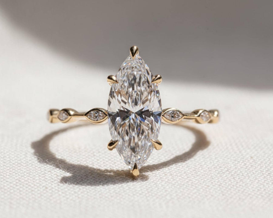 The Amara 2-Carat Marquise-Cut Lab-Grown Diamond V-Prong Solitaire Engagement Ring in 10K or 14K Solid Gold