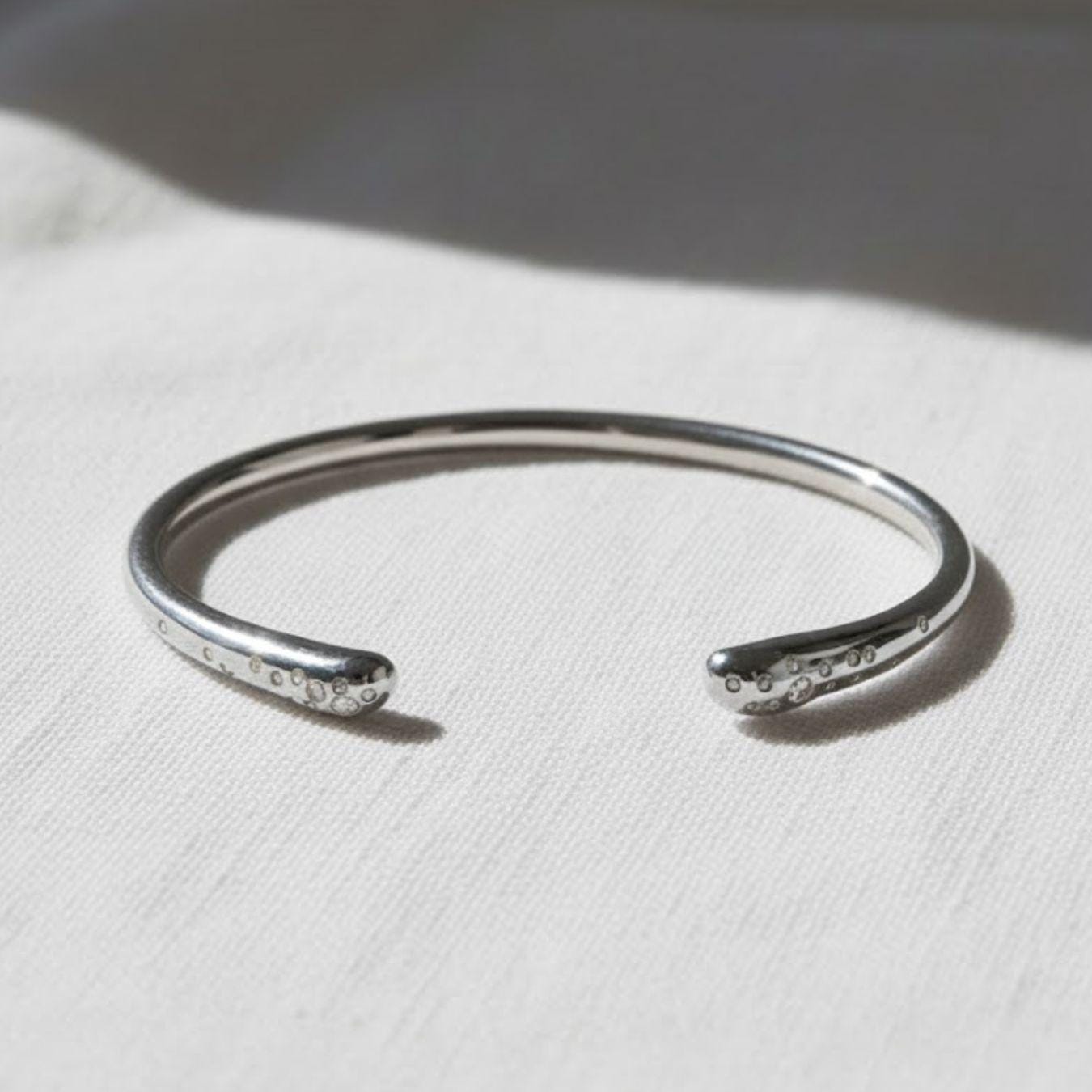 925 Silver Diamond Bangle, Genuine Lab Grown Diamond Bracelet, Cluster Diamond Bracelet, Open Cuff Bangle