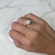3 Carat Emerald Cut Lab Grown Diamond Engagement Ring | 14K Gold Bezel | IGI Certified