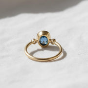 2 CT Blue Oval Cut Lab Engagement Ring, 14K Solid Gold Bezel Ring, Solitaire Ring, Three Stone Ring, Proposal Ring, Promise Ring