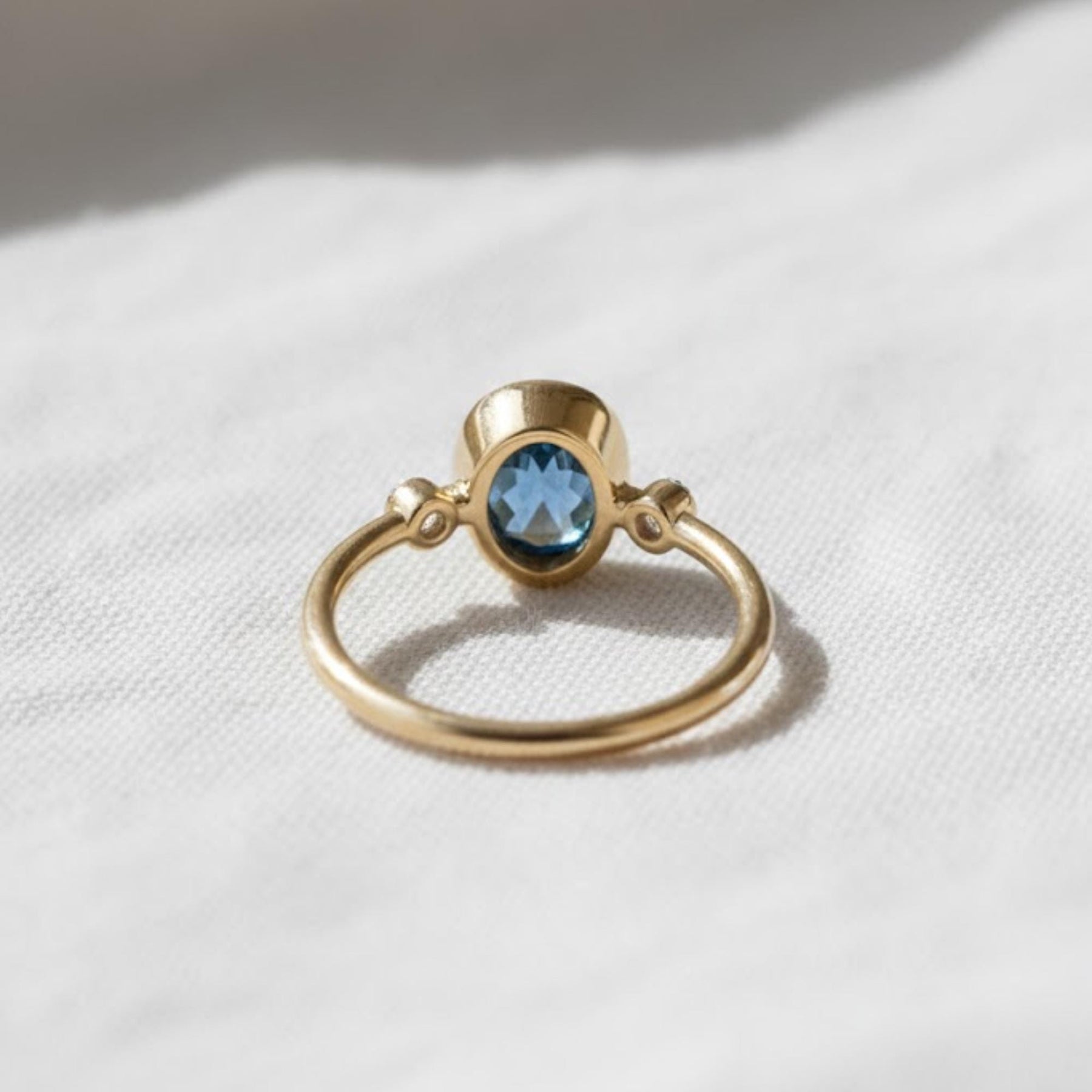 2 CT Blue Oval Cut Lab Engagement Ring, 14K Solid Gold Bezel Ring, Solitaire Ring, Three Stone Ring, Proposal Ring, Promise Ring
