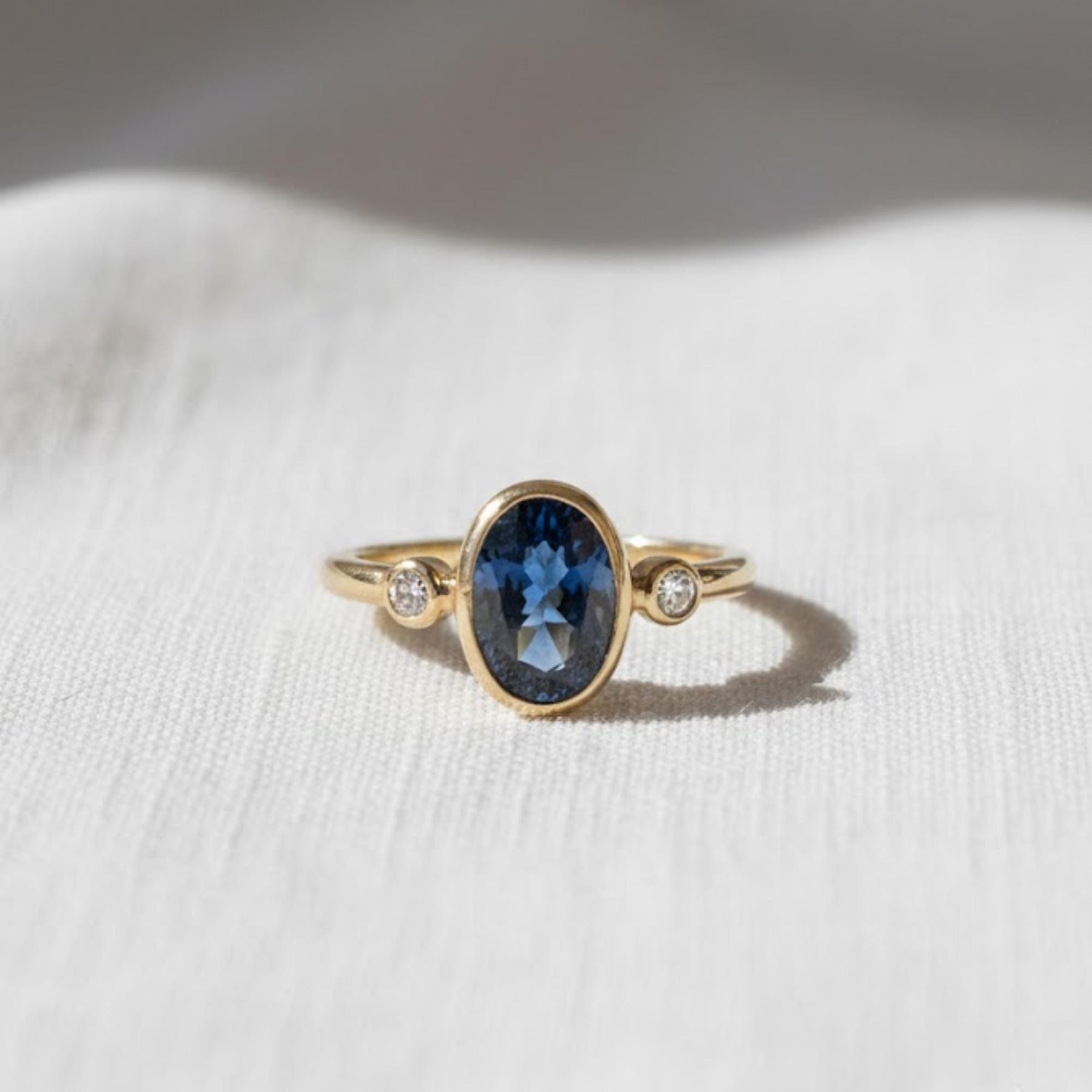 2 CT Blue Oval Cut Lab Engagement Ring, 14K Solid Gold Bezel Ring, Solitaire Ring, Three Stone Ring, Proposal Ring, Promise Ring