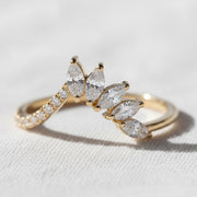 Lab Grown Diamond Tiara Wedding Band: Marquise & Round Cut Chevron Ring