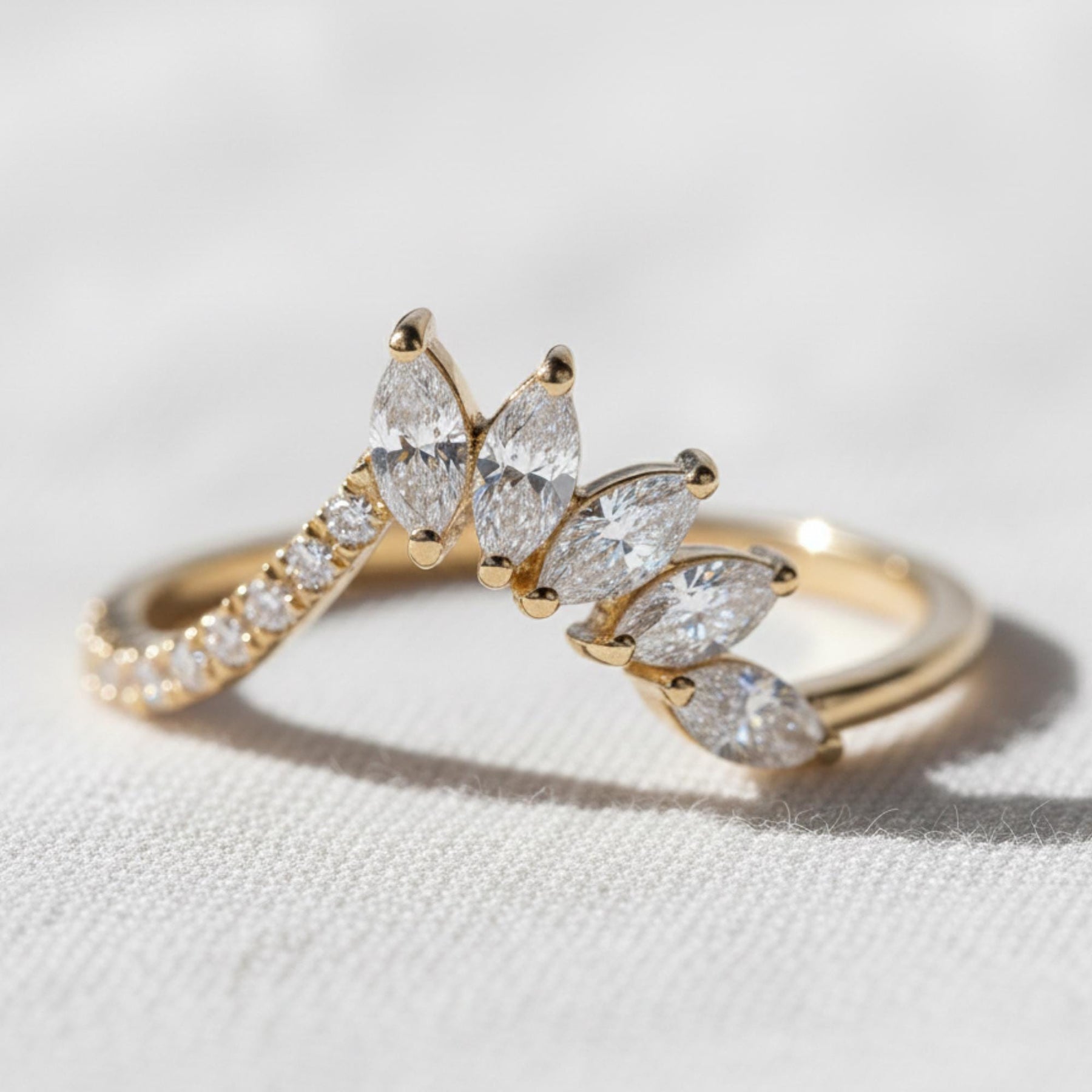 Lab Grown Diamond Tiara Wedding Band: Marquise & Round Cut Chevron Ring
