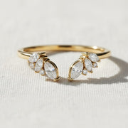 14k Gold Open Wedding Band, Solid Gold Gap Wedding Ring, Womens Cuff Stacking Ring, Lab Created Diamond Ring, Marquise Stackable Ring
