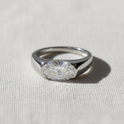 1.5ct Oval Lab Diamond East West Ring | Yellow Gold Bezel Signet Engagement | Chunky Solitaire Bold Wedding Band | IGI Certified