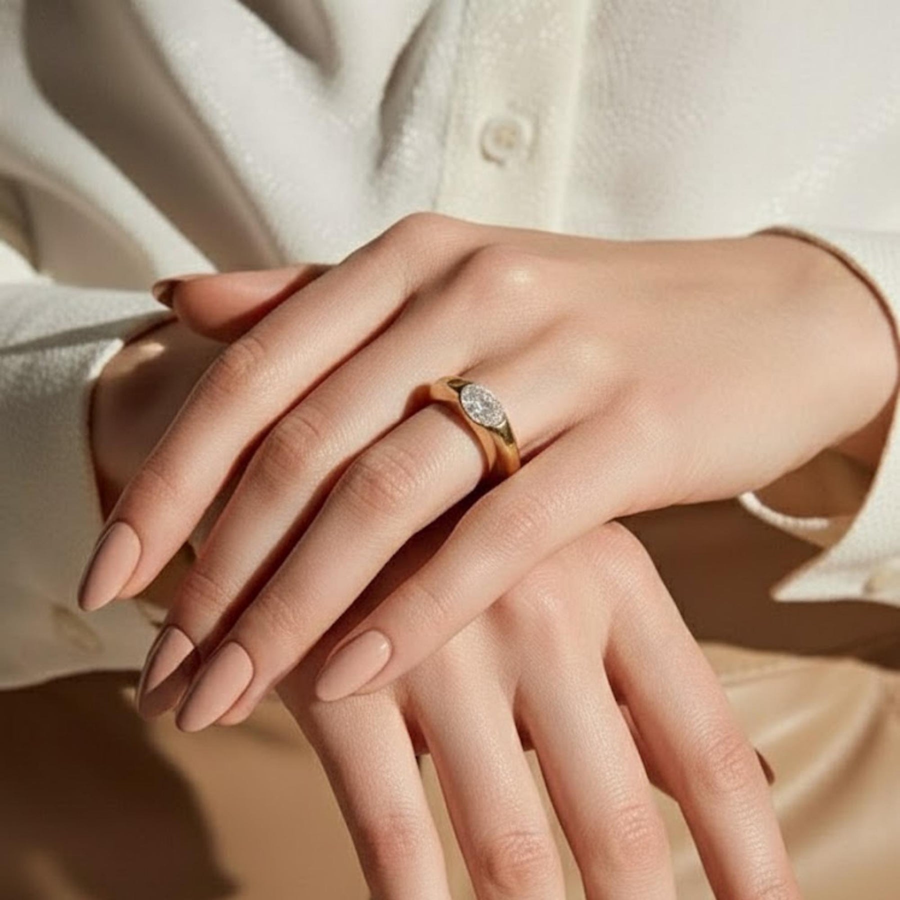 1.5ct Oval Lab Diamond East West Ring | Yellow Gold Bezel Signet Engagement | Chunky Solitaire Bold Wedding Band | IGI Certified