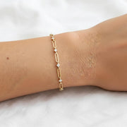Paperclip Diamond Station Bracelet, Gold Chain Link Bracelet, Lab Create Diamond Accents, Minimalist Design, Subtle Elegance, Selene