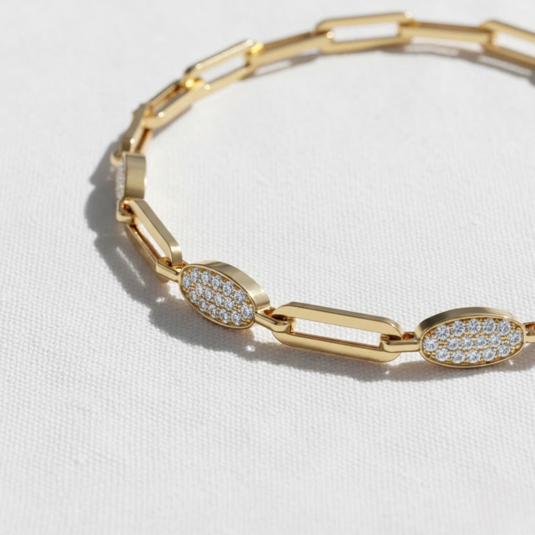 Paperclip Chain and Diamond Link Bracelet, Dainty Bracelet, Chain Bracelet, Minimalist Stackable Gold Bracelet, Gold Bracelet for Women