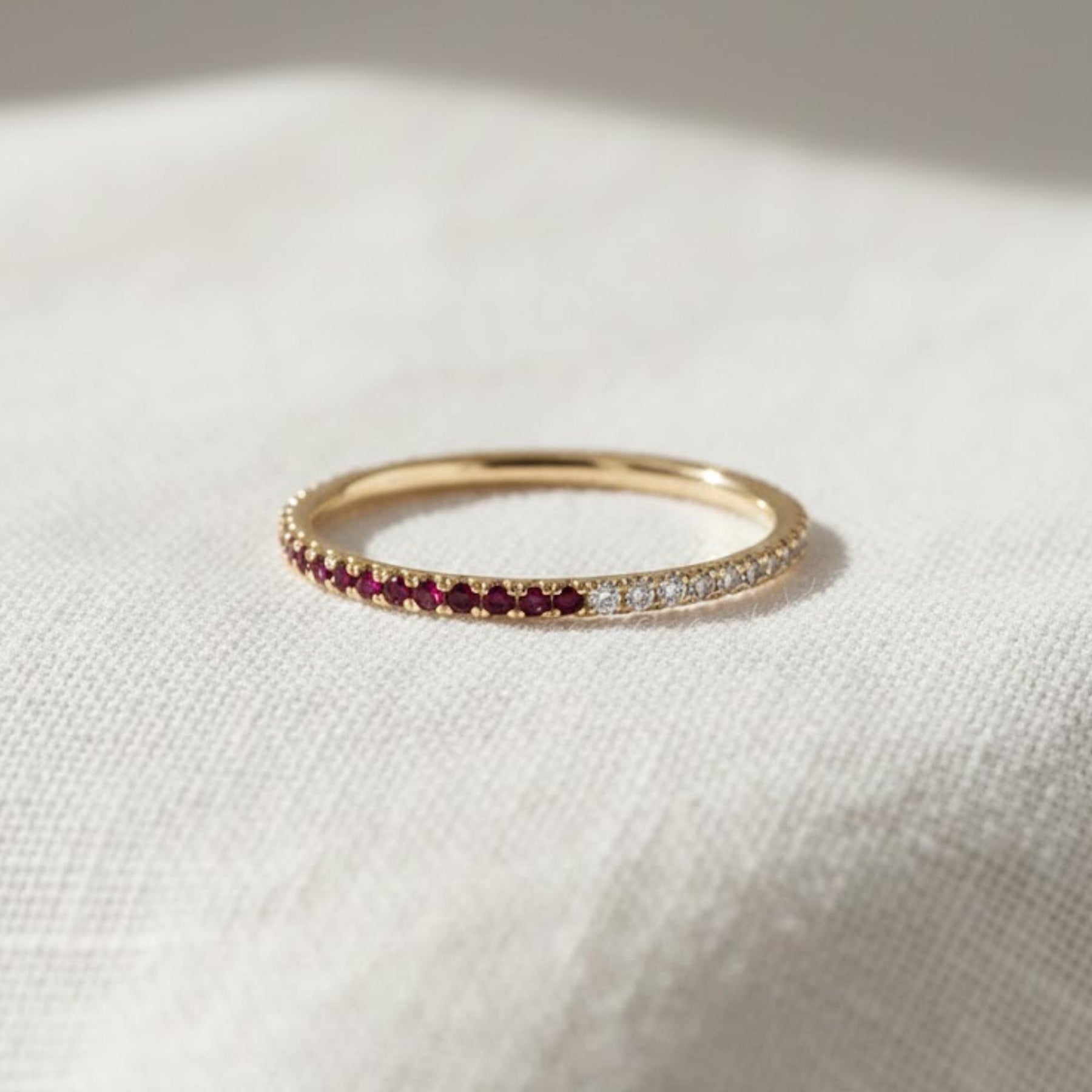 Custom Gemstone Eternity Band • Stackable Gold Birthstone Ring • Dainty Ring for Everyday Wear • Couples Jewelry • Anniversary Gift
