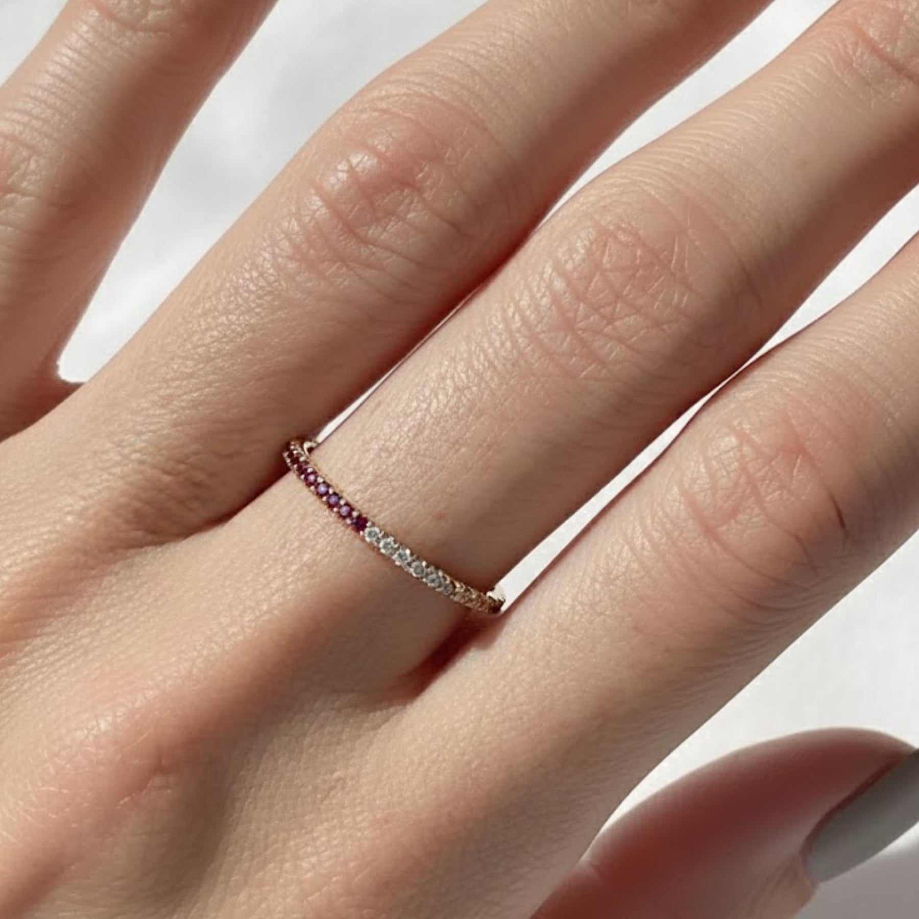 Custom Gemstone Eternity Band • Stackable Gold Birthstone Ring • Dainty Ring for Everyday Wear • Couples Jewelry • Anniversary Gift