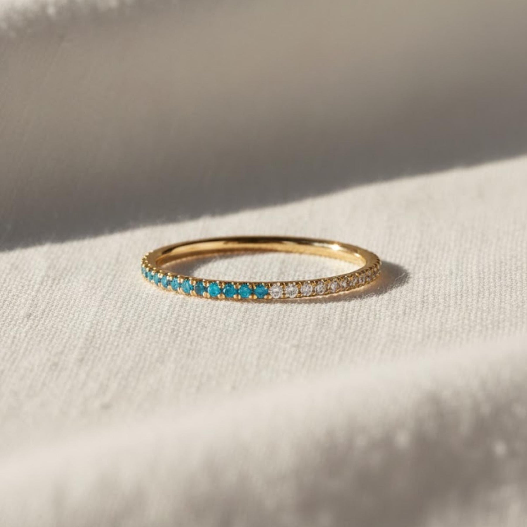 Custom Gemstone Eternity Band • Stackable Gold Birthstone Ring • Dainty Ring for Everyday Wear • Couples Jewelry • Anniversary Gift