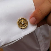 Men's Compass Cufflinks with Lab Grown Diamonds, Round Gold & Silver Cufflinks for Weddings, Formal Wear, Gift for Him