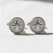 Men's Compass Cufflinks with Lab Grown Diamonds, Round Gold & Silver Cufflinks for Weddings, Formal Wear, Gift for Him