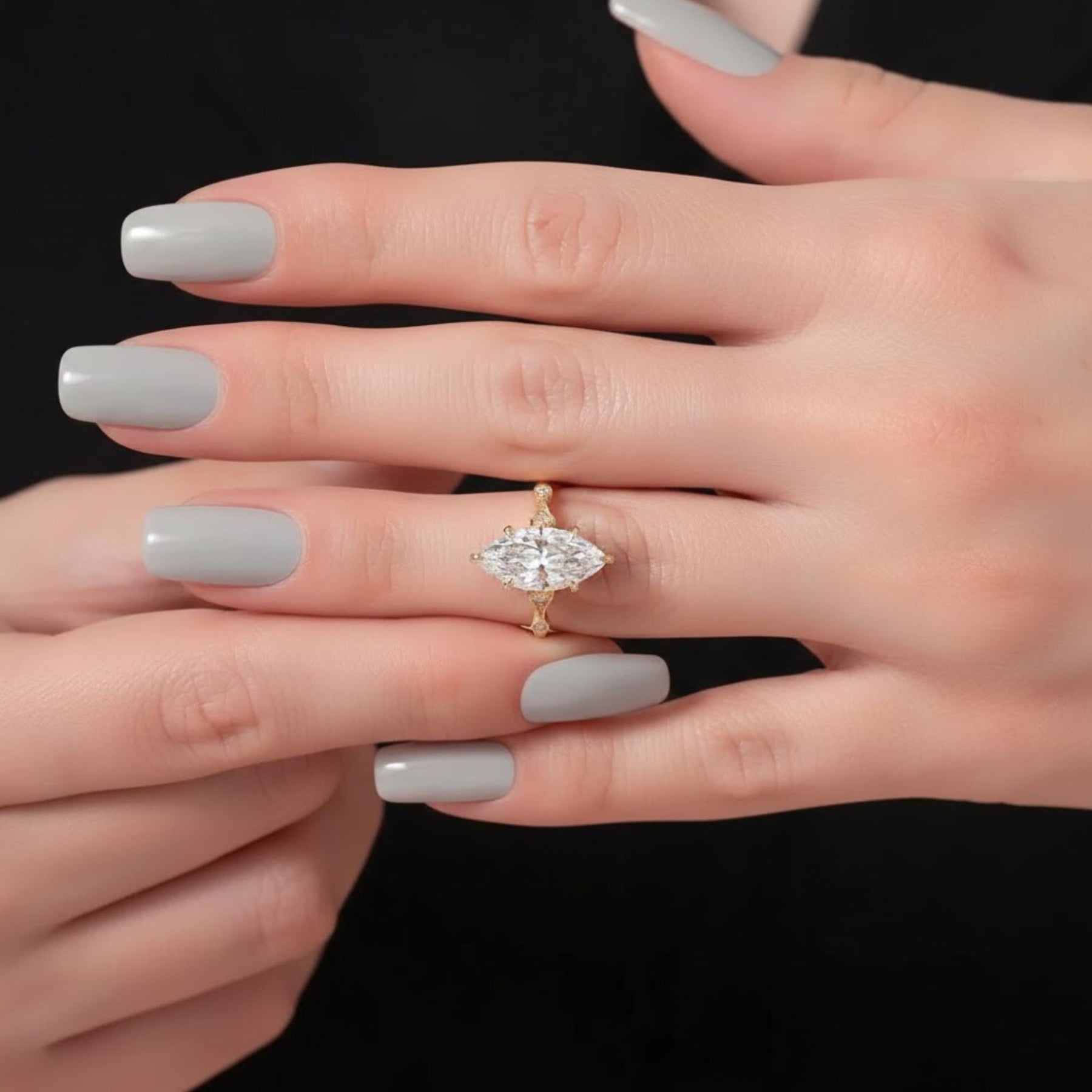 Nature-Inspired 2 Carat Marquise Lab Diamond Engagement Ring, 14K Gold Vintage Hand-Carved Filigree Design, Handmade Promise Ring for Her