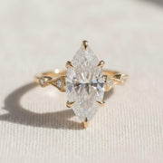 Nature-Inspired 2 Carat Marquise Lab Diamond Engagement Ring, 14K Gold Vintage Hand-Carved Filigree Design, Handmade Promise Ring for Her