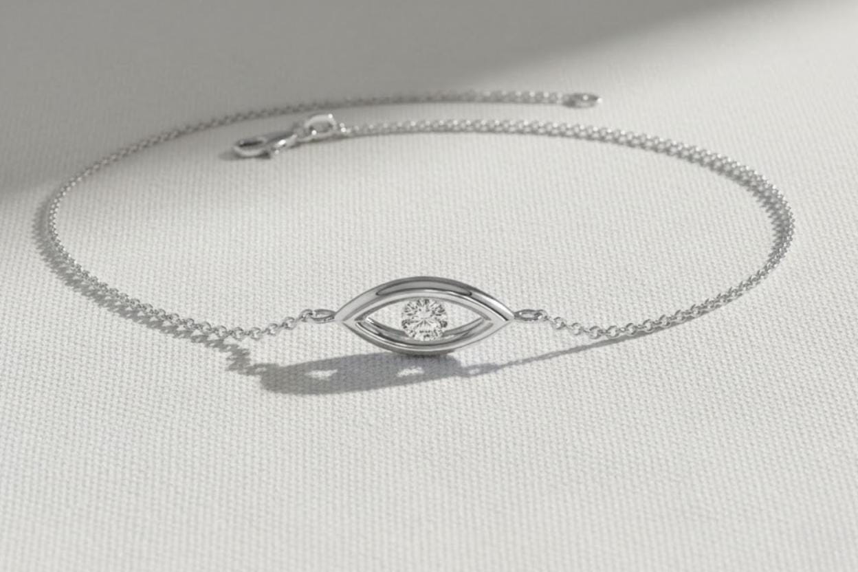 Diamond Bracelet / Evil Eye Diamond Bracelet in 14k Gold / Good Luck Charm Bracelet / Friendship Bracelet / Fine Jewelry