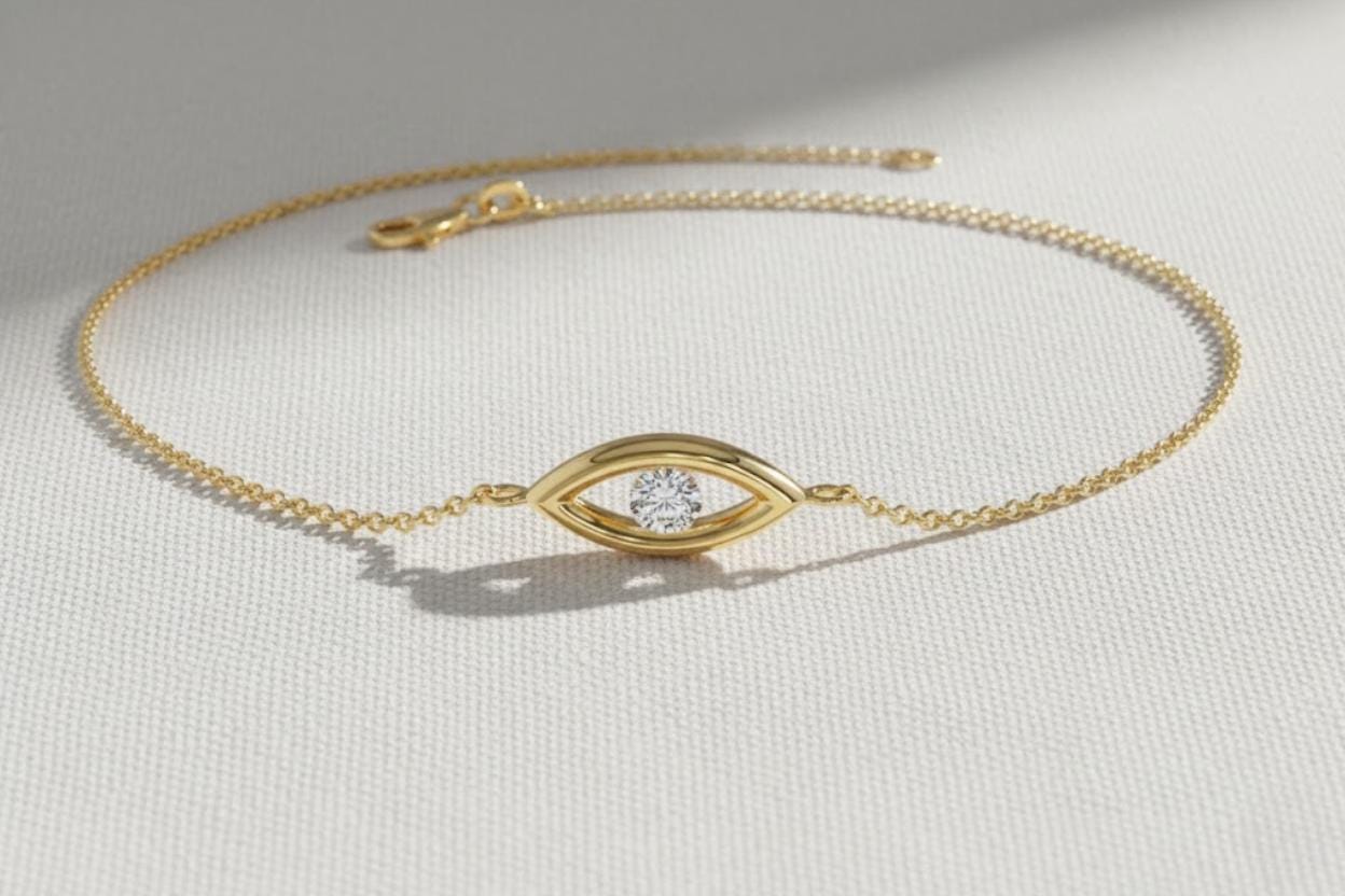 Diamond Bracelet / Evil Eye Diamond Bracelet in 14k Gold / Good Luck Charm Bracelet / Friendship Bracelet / Fine Jewelry