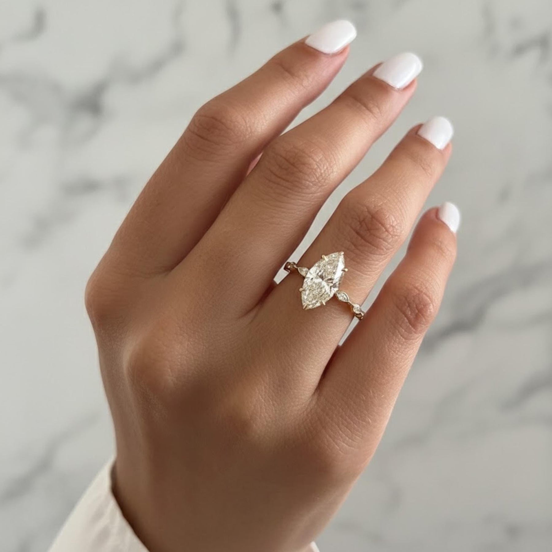 2 Carat Marquise Lab Grown Diamond Marquise Band Engagement Ring / F VS1 Diamond IGI Certified / Dainty Thin Band Bezel Set Diamonds
